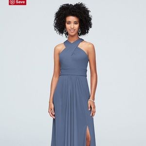Crisscross High-Neck Mesh Bridesmaids Dress